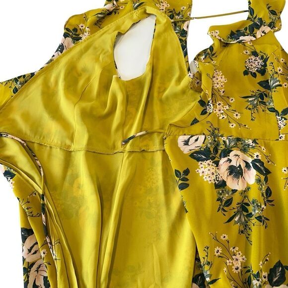 June & Hudson  Yellow Floral Midi Ruffle Wrap Summer Dress, Medium - Picture 8 of 12